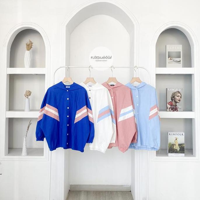 MIMA SPORT HOODIE - FLOTTILICIOUS / Jaket Wanita Korean Style / List Stripe / Bahan Linen / Atasan W