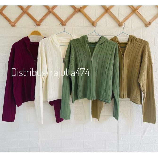 JAKET SWEATER RAJUT HOODIE MOTIF CABLE RESLETING BAHAN RAJUT PREMIUM Outer Wanita