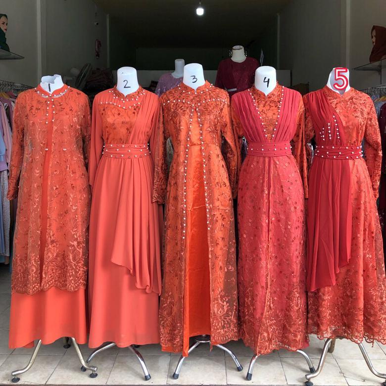 Awet Gamis Brukat Ceruty Khusus Teracotta Atau Bata