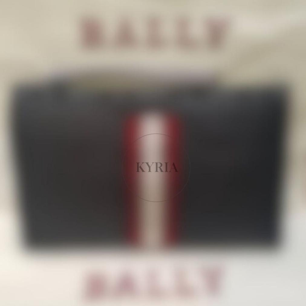 TAS PRIA BALLY HAIG LEATHER CLUTCH BAG FULL BLACK POUCH STRIPE WHITE