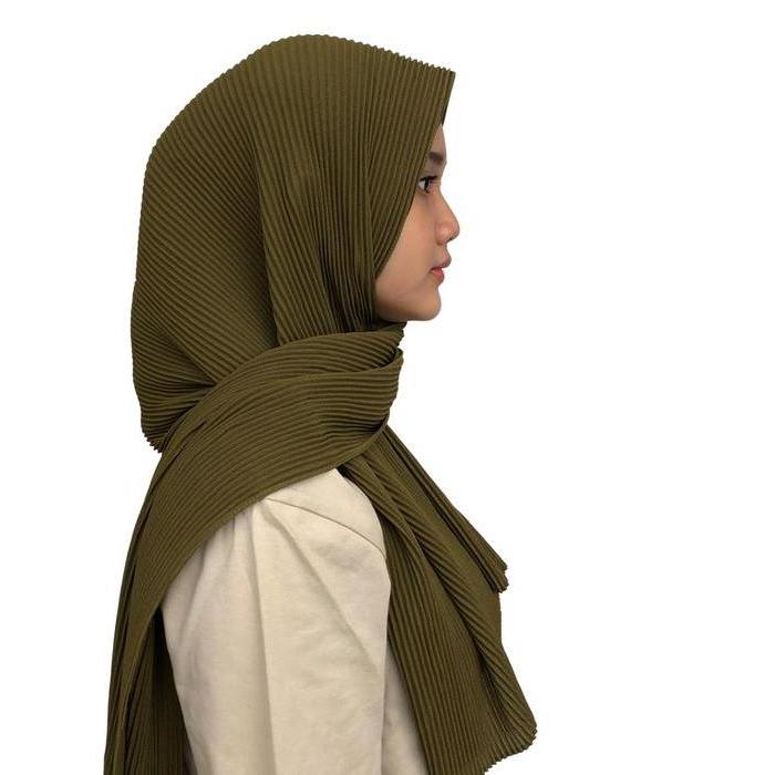 Jilbab Pashmina Plisket Diamond Hijab Pasmina Lipit ORI Murah Kekinian - Army