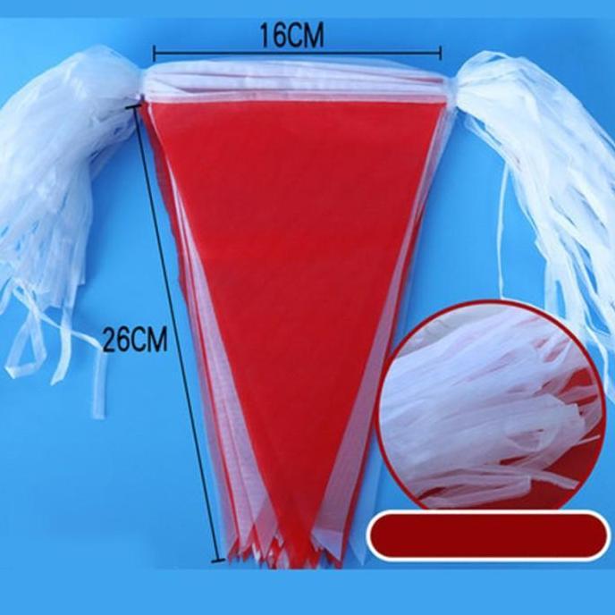 Kirimcoyy- 150Pcs Bendera Merah Putih Segitiga Kain 80 Meter Bendera Segitiga Merah Putih Bendera Wa