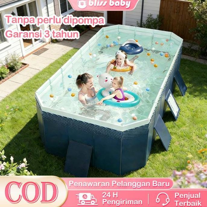BEIGE Kolam Renang Anak Jumbo Non-Tiup Lipat Ukuran 1.63 Meter Tidak Perlu Dipompa Cocok untuk 110 A