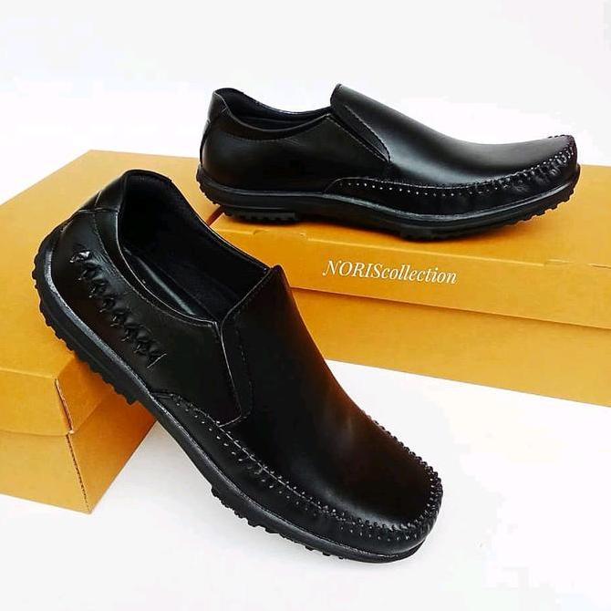 Kakikaki- Sepatu Santai Pria Kulit Asli Sepatu Kasual Pria Kulit Asli Hitam Flat Shoes Casual Kerja