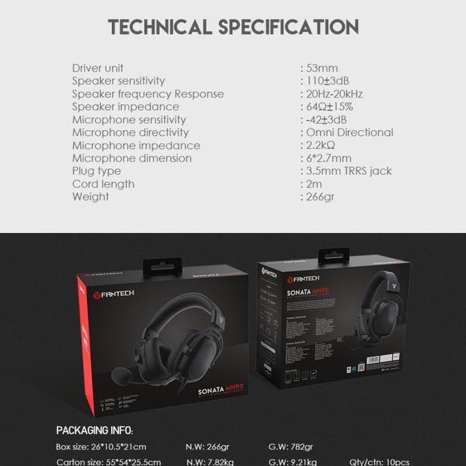 Lansungkirim- Fantech Sonata Mh90 Gaming Headset Multi Platform Mh-90 Mh 90