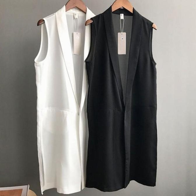 Vest rompi muslimah premium/Atasan cardi putih/Outer hitam polos bagus