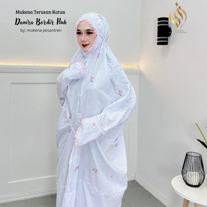 Otwkirim- Mukena Terusan Pesantren Katun Micro Bordir Bunga Danira Series Cantik Lembut Nyaman Panja