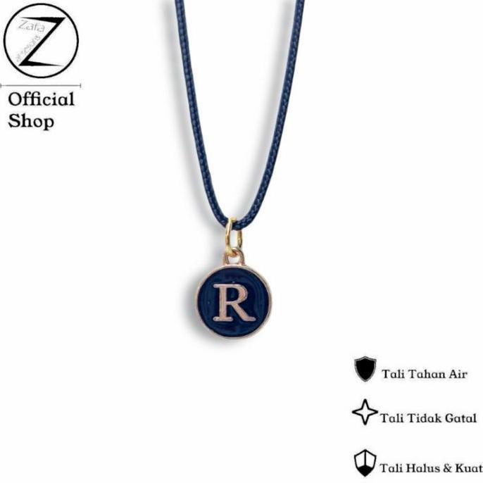 Goldsand- Zafa Kalung Tali Pria Wanita Liontin Huruf Bulat Hitam - Kalung Circle