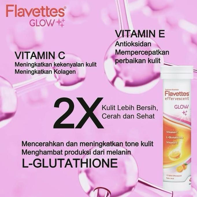 Cod,Bisa- [Twin Pack] Flavettes Effervescent Glow (15'S X 2 Tubes) - Suplemen Mencerahkan Kulit Deng