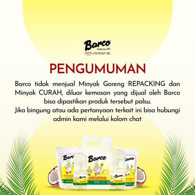 Foodgret- Barco Minyak Goreng Kelapa Botol 2 Ltr - Minyak Kelapa Murni