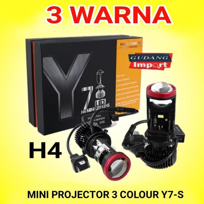 LAMPU LED MINI PROJECTOR PROJIE H4 MOBIL MOTOR Y7S 3 WARNA