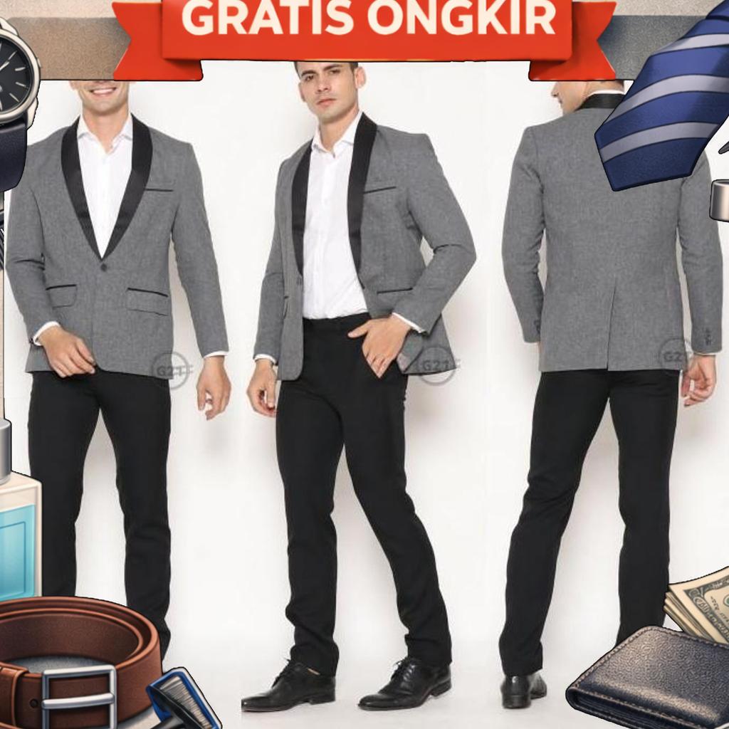 Jas Pria Formal Slim Fit Wedding Pengantin Model Tuxedo Premium