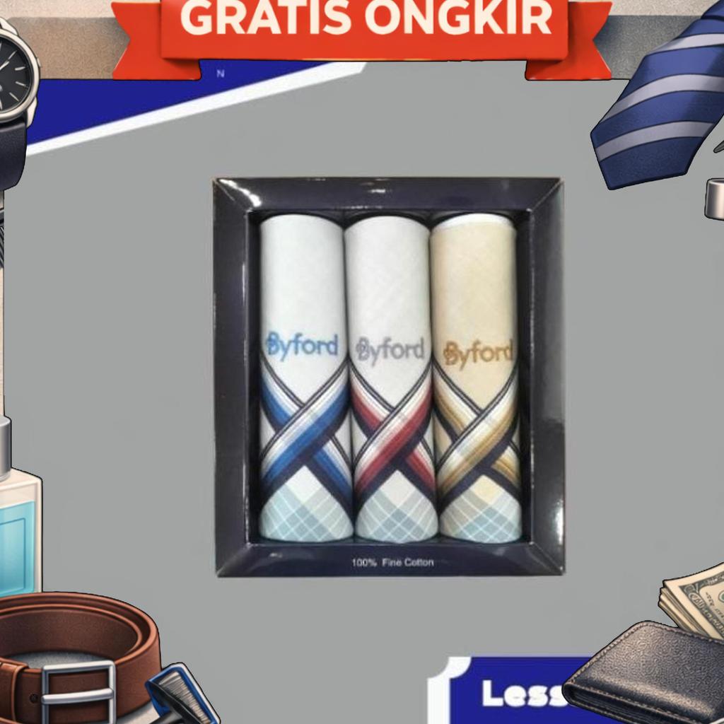Saputangan Byford Isi 3 Pcs Katun Sapu Tangan Handkerchiefs X13