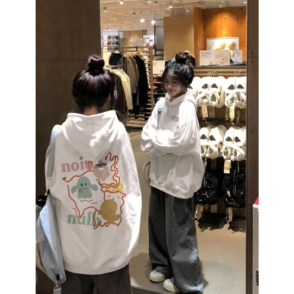 Qlioo Sweater Hoodie Oversize Wanita Fashion Cetakan monster lucu Hoodie Wanita Tebal Premium Ori