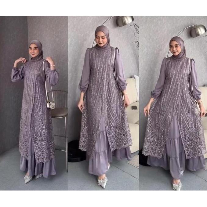 OLIVIA DRESS (M-XXXL) DRESS SATIN GAMIS TERLARIS GAMIS MUSLIM BROKAT GAMIS PESTA GAMIS KEKINIAN