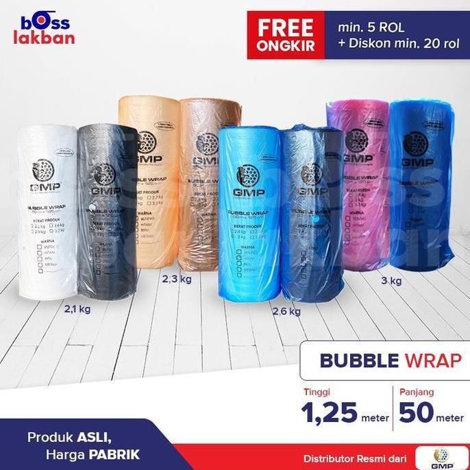 Bubble Wrap GMP 125 cm x 50 meter Hitam Bening Merah Biru