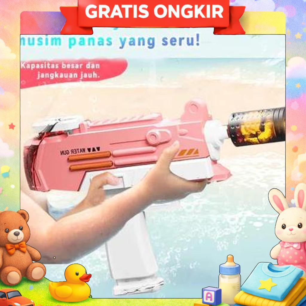 Mainan Pistol Air Uzi Otomatis Baru Pistol Air Listrik Anak Flash Tekanan Tinggi Kontinu Rambut Kapa