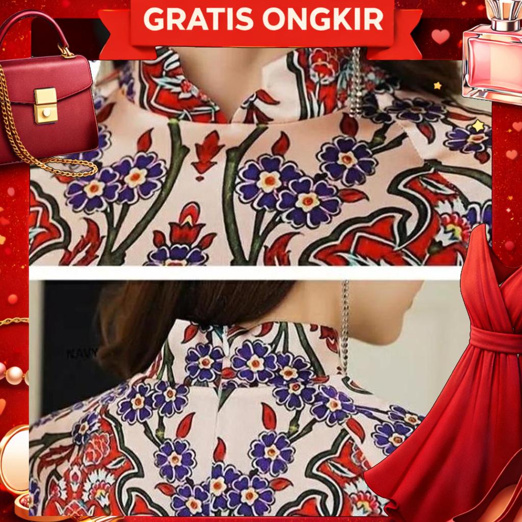 Long Dress Cheongsam Wanita Baju Terusan Wanita Long Sleeve Aurora Setelan Atasan Dan Bawahan Celana