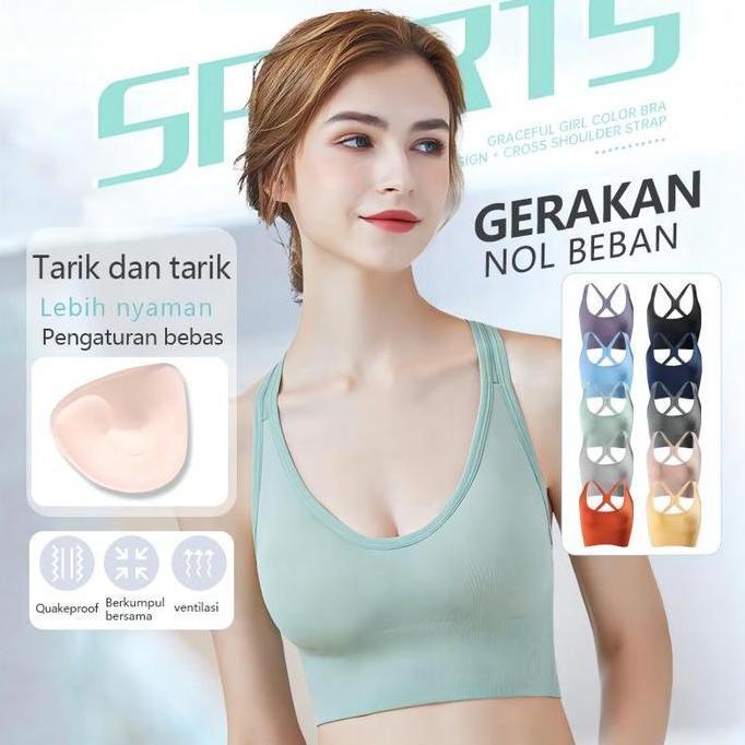 Moumentix- Sport Bra Tanpa Kawat Sport Bh Gym Bra Wireless Sport Bra Olahraga Baju Fitness Wanita Qu