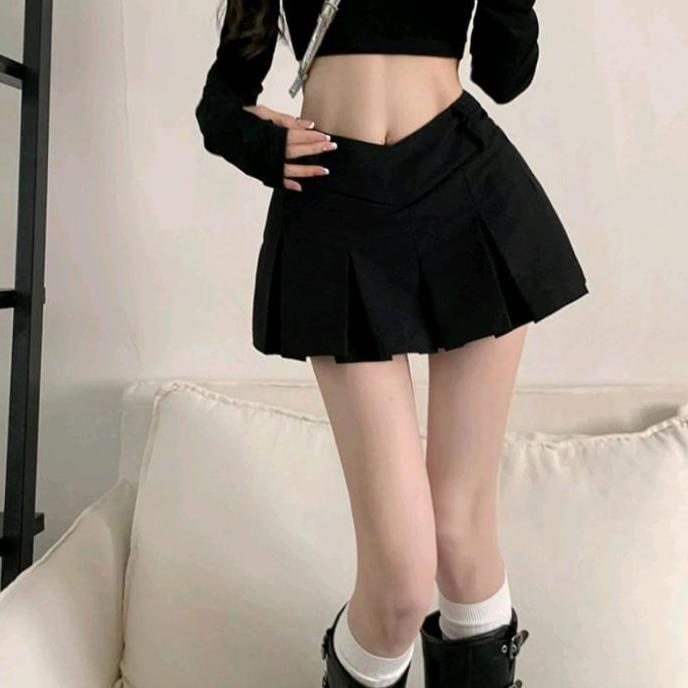 Harga Miring Rok Lipit Pinggang Tinggi Gaya Korea Rok Retro Wanita
