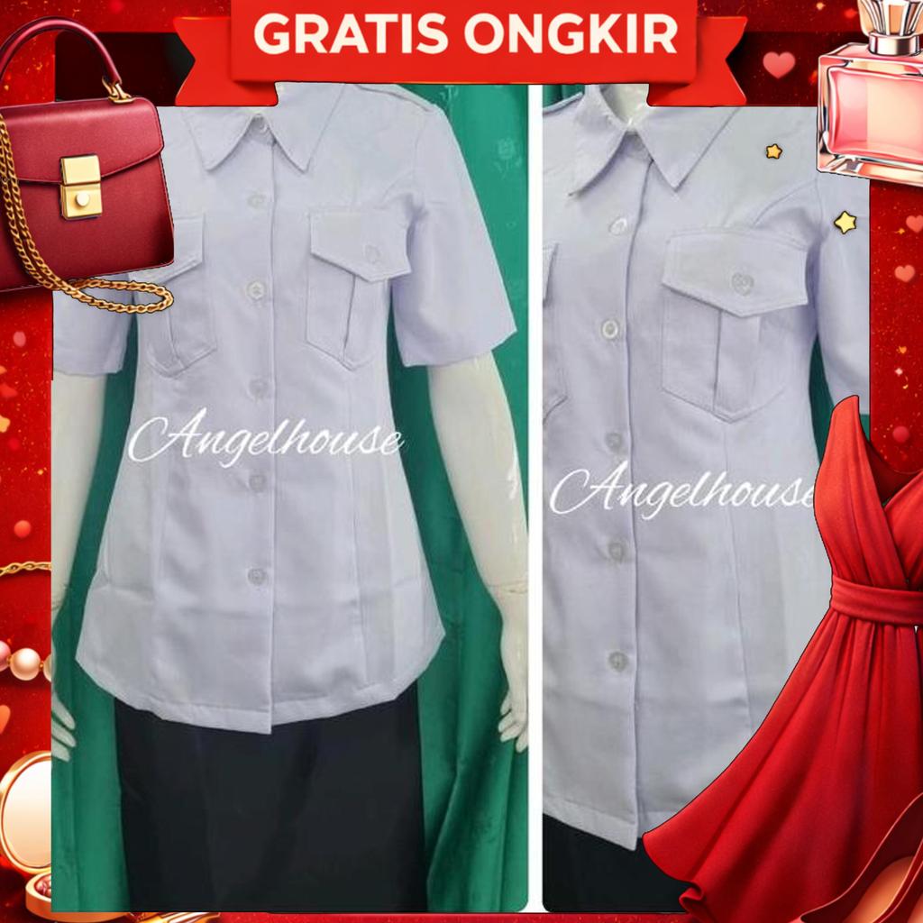 Premium Seragam Dinas Baju Pdh Putih Pppk / Asn P3K/ Asn / Pns /Guru/Dinkes Putih Wanita