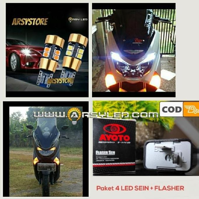 Nmax Paket Lampu 4 Led Sein + Flasher T10 Ironman Astro Kuning Motor