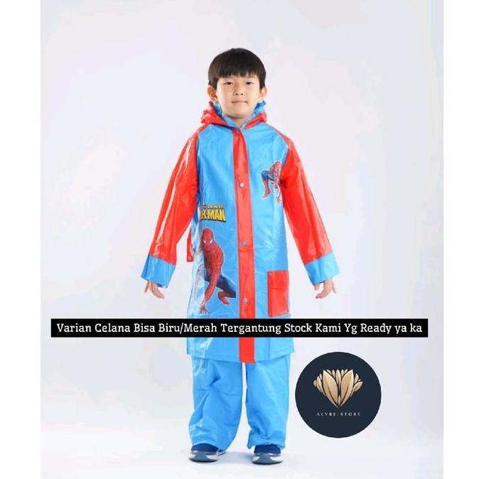 Terpopuler- Jas Hujan Anak Setelan Jaket Celana Karakter+Backpack Mantel Anak Backpack 886