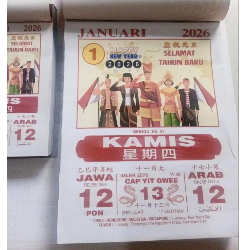 READY Kalender 2026 Harian Sobek Ukuran Sedang Besar Jumbo Kalendar Harian Sobek Indonesia