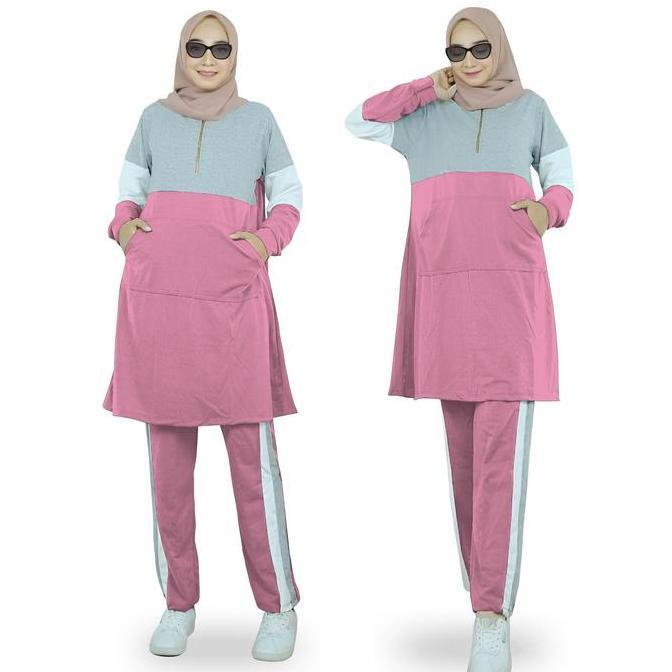 Terpopuler- Rafika Set Setelan Training Olahraga Senam Wanita Muslimah Babyterry Lengan Panjang Size
