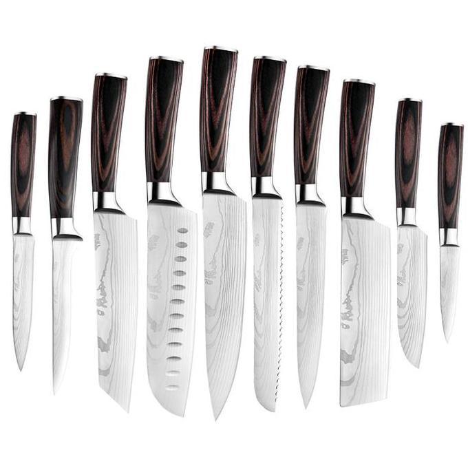 Lansungkirim- Pisau Dapur Daging Serbaguna Bilah Lebar Tajam Damascus Pattern Stainless Steel 5Cr15,