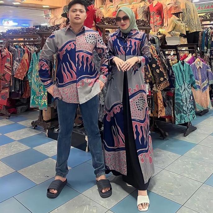 (Langsung Proses) Couple Gamis Outer Batik Bahan Dolby Lapis Katun Toyo Premium Thamrin City Pasti D