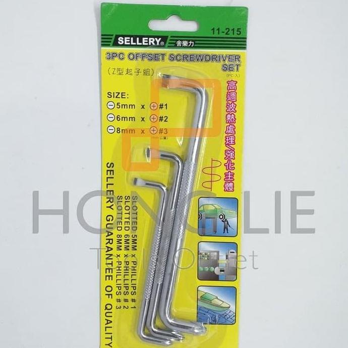 Alatlengkap- Sellery Obeng Bengkok Set 3 Pcs / Obeng Offset