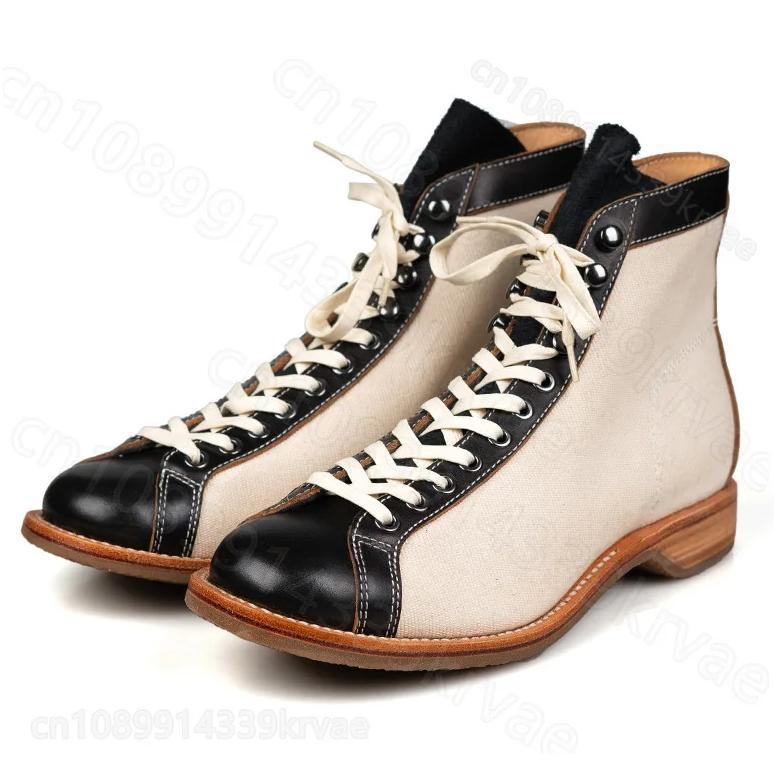 Vintage boots men's round toe boxing boots vintage motorcycle cowhide splicing high-top cargo leathe