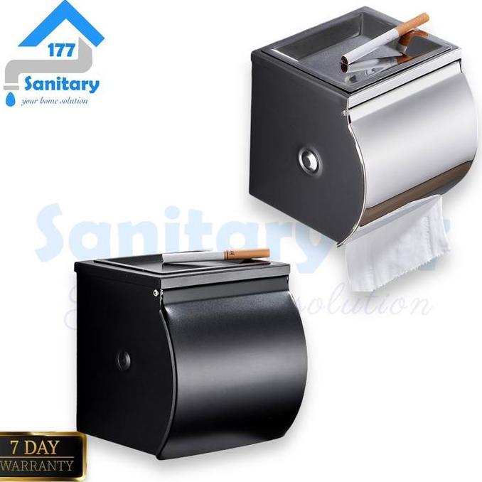 Grosir Tempat Tisu Asbak Stainless K12- Rak Tissue Gulung Hitam Black Roll Box Dan Tempat Bak Rokok 