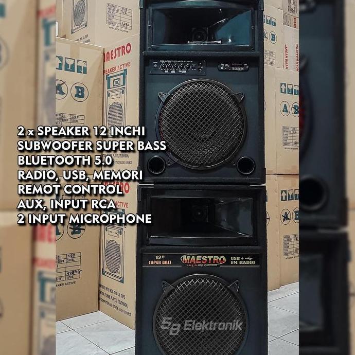 Speaker Aktif 12inchi Double Subwoofer Usb MicroSd Fm
