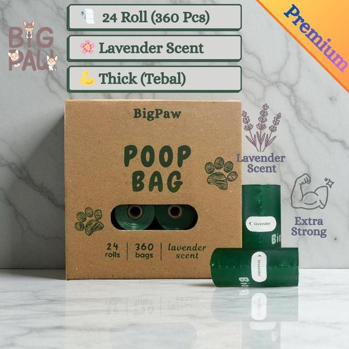 BigPaw Poop Bag Thick Tebal Lavender Scent 360 pcs | 24 roll | Anabul Poop Bag | Plastik Diaper | Pl