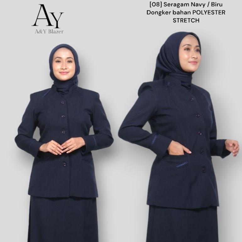 BEST SELLER [08] A&Y BLAZER SETELAN BAJU SERAGAM BLAZER WANITA WARNA NAVY / BIRU DONGKER | BAHAN POL