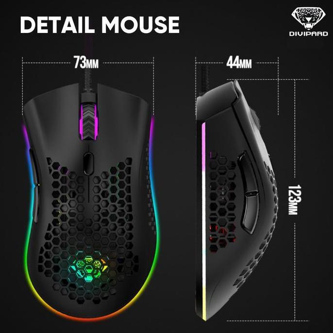 Terpopuler- Mouse Gaming Kabel Divipard G905 Honey Comb Rgb Led Light Premium Design Sarang Lebah