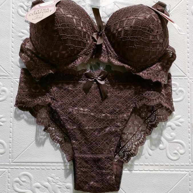 Bahanlembut- Bra Set/Cod;Pakaian Dalam Wanita  Terlaris  Busa Renda Impor Quality Setelan Bh Motif P