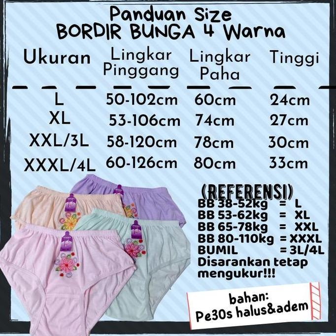 Bahanlembut- Celana Dalam Wanita Bordir Bunga Jumbo Cd Wanita Polos Bordir Cd Ibu Hamil Ecer Xxxl Xx