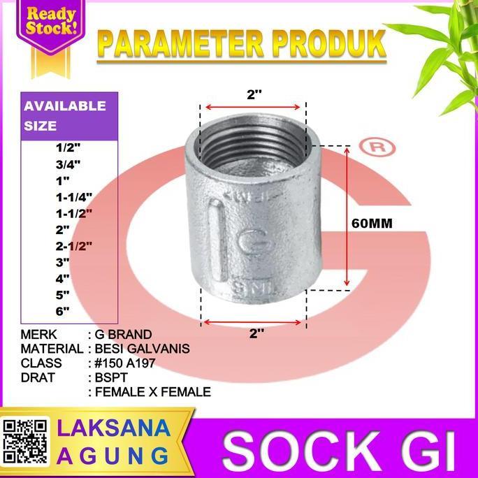 Langsungaja- Sok Drat Dalam 2 Inch Besi | Sock Drat Galvanis