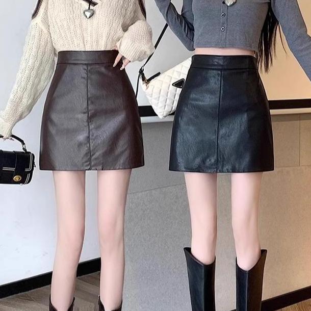 Yurima- [Shine Fashion]Rok Wanita Mini Fitted Skirt Leather Fashion Korean Style Rok Pendek Rok Kuli