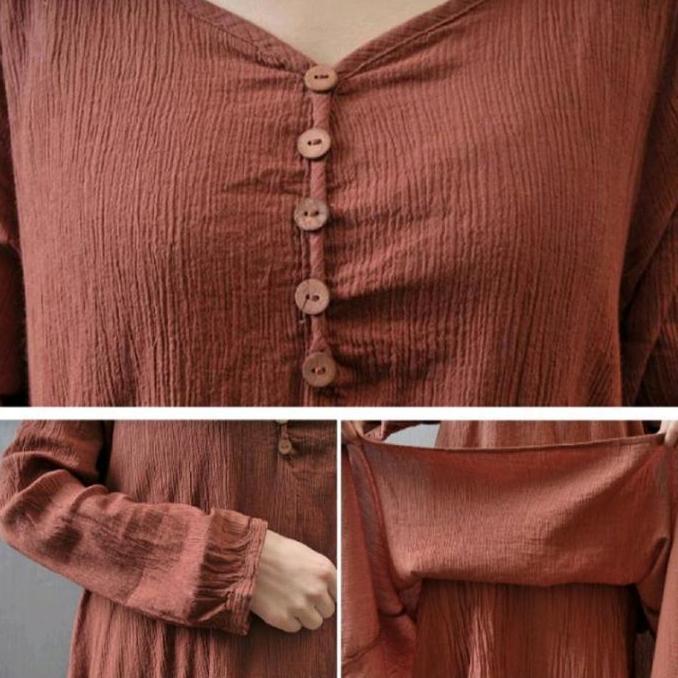 Promo Dress Anggun Maxi Fashion Wanita Kasual Favorit Bahan Katun Rayon Crinkle Kekinian Cod Santai 