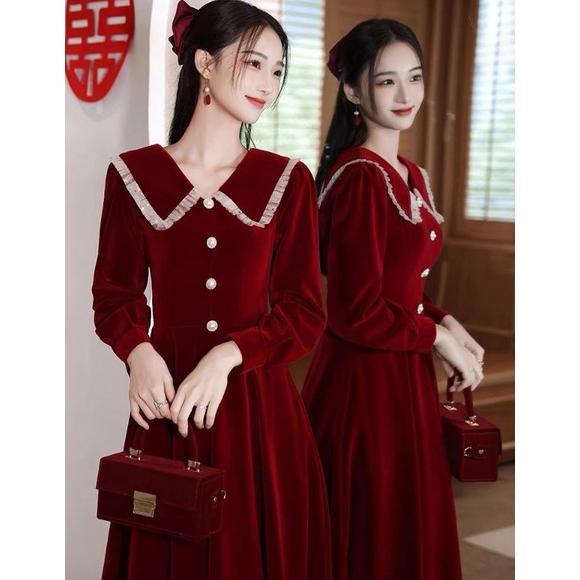 FREE ONGKIR D21 DRESS KOREAN VELVET BLUDRU LENGAN PANJANG KERAH COLLAR / MIDI DRESS / VINTAGE DRESS 