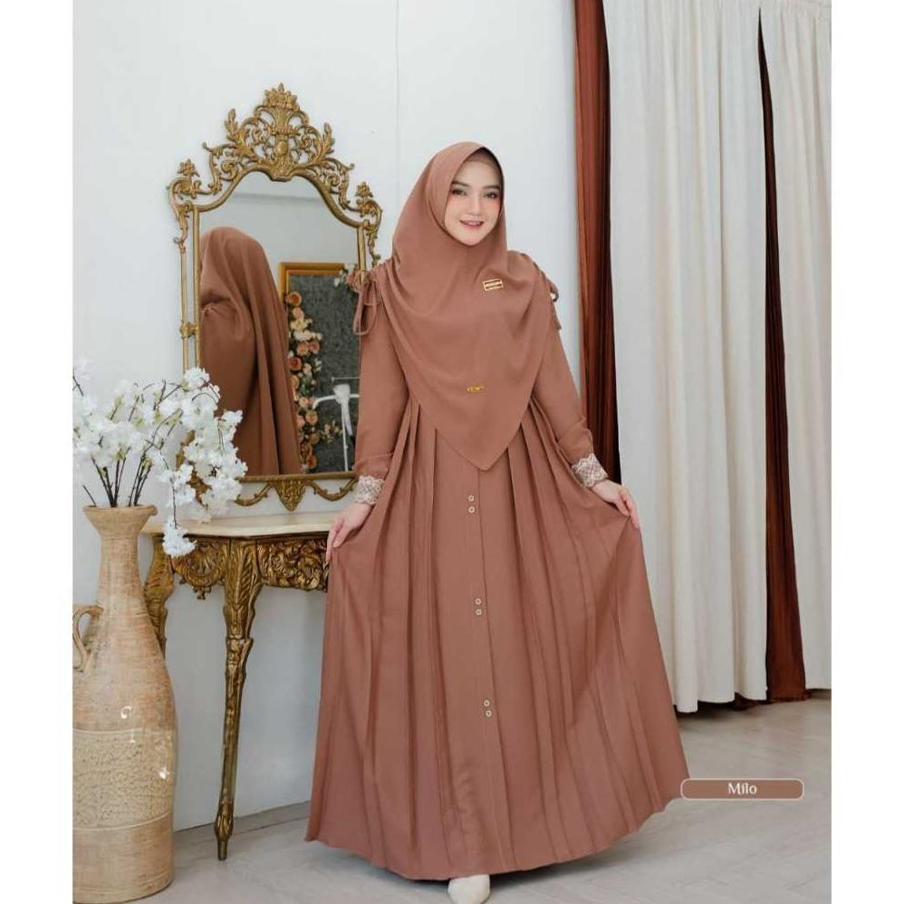 terbaru gamis mawwadah syar'i set khimar cringkle airflow premium - fashion muslim wanita ukuran jum