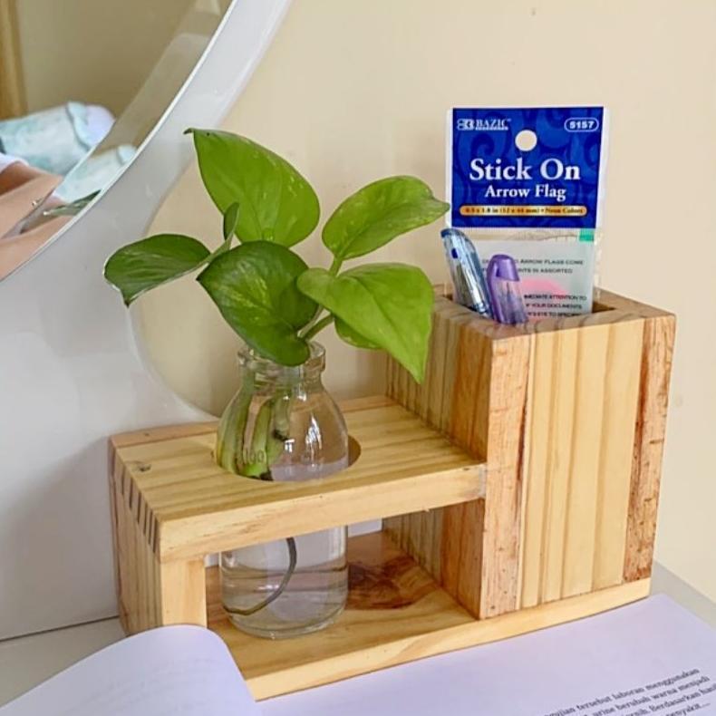 Rak Pensil Pulpen Vas Bunga Kayu Botol Hidroponik Tempat sendok Garpu Sumpit / Hiasan Dekorasi Rumah