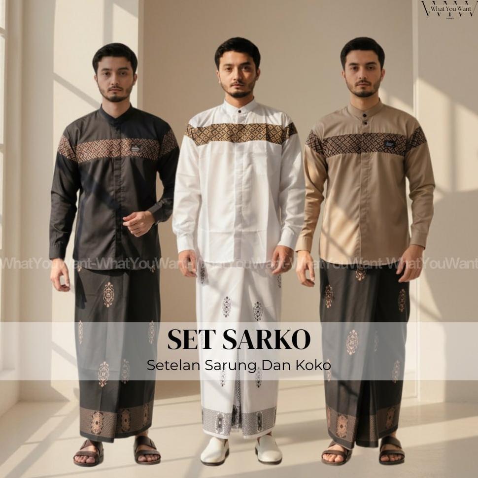 FREE ONGKIR PAKET SARKO SET SARUNG DAN BAJU KOKO MUSLIM PRIA LENGAN PANJANG SATU PAKET SARUNG DAN KO