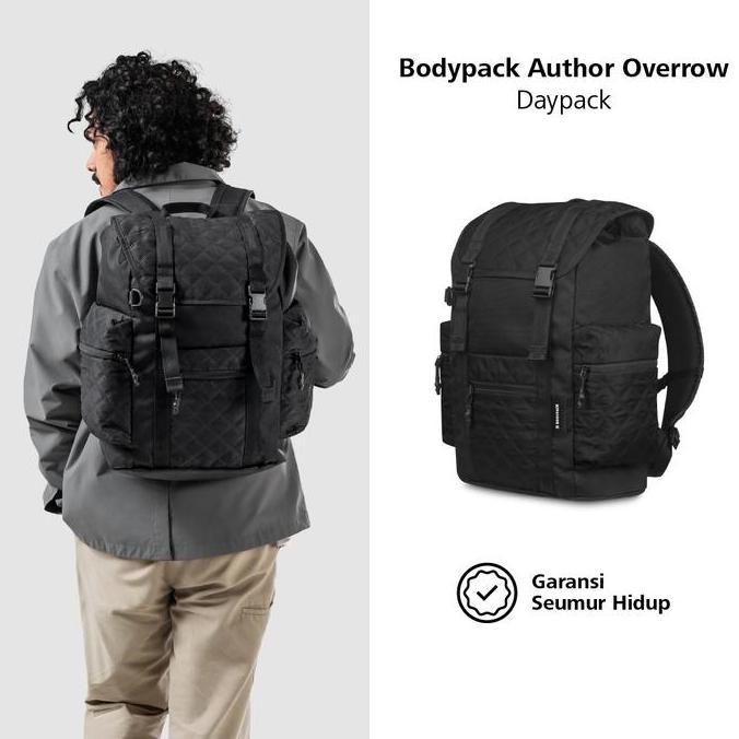 Backpack- Bodypack Author Overrow Daypack Tas Ransel Kuliah Sekolah Travel Quilt - Hitam
