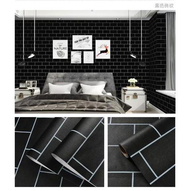 Cat- Wallpaper Dinding Motif Bata Hitam 7/8Cm X 45Cm