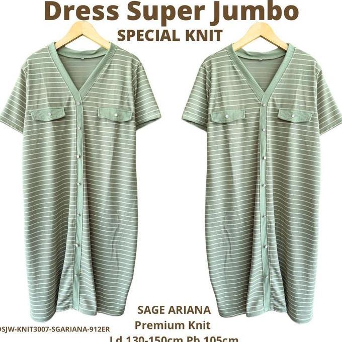 Promo Dress Wanita Jumbo Kekinian Knit Ld 130cm Melar Sampai Ld 150cm Adem Tidak Menerawang Diskon